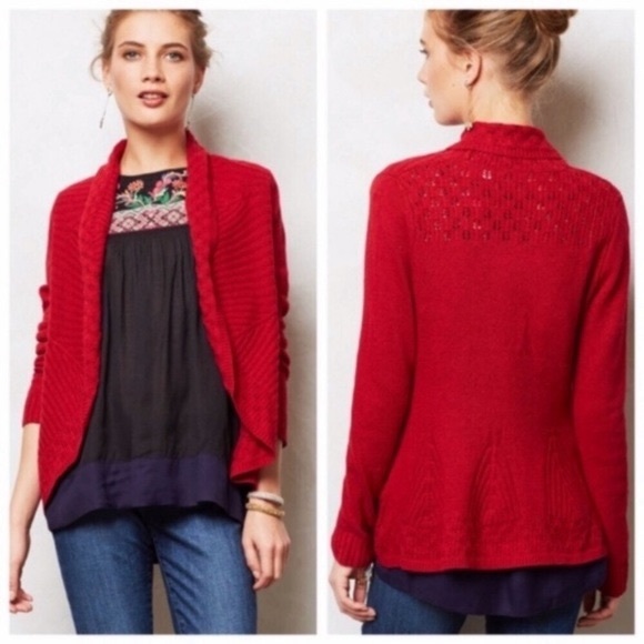 Anthropologie Sweaters - Anthro Knitted Knotted Red Cardigan Sweater
